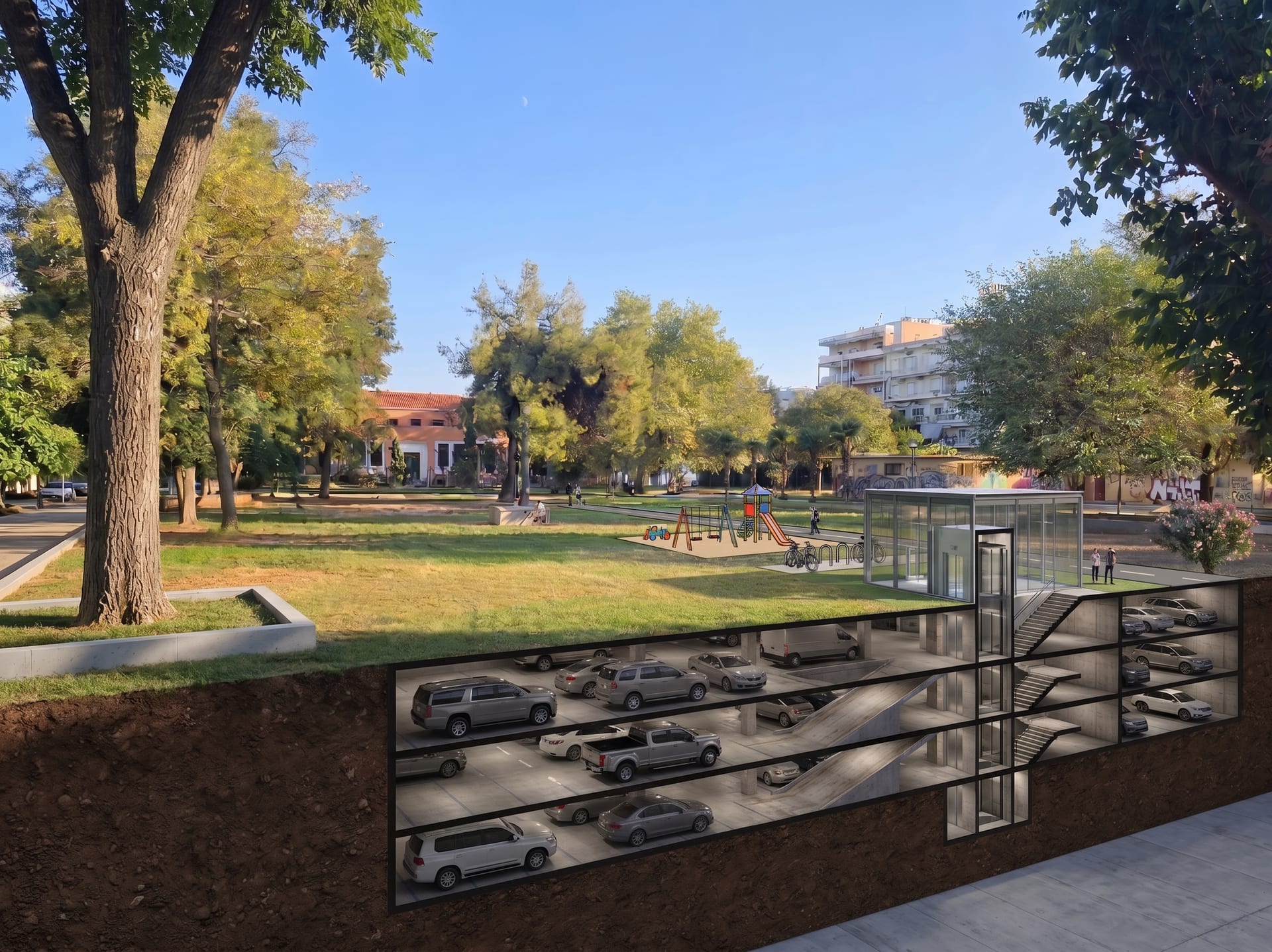 Υπόγειο Πάρκινγκ κάτω από το Πάρκο Ανεξαρτησίας